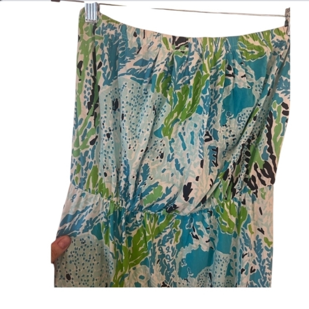 Lilly Pulitzer Strapless Blue and Green Coral Maxi Dress - Picture 4 of 6